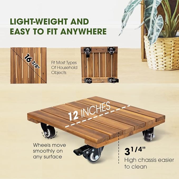 2pack Wood Plant Caddy With Wheels Heavy Duty, 264 Lbs Capacity, Upgraded 12 - Image 5