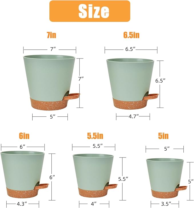 Planters for Indoor Plants 7/6.5/6/5.5/5 Inch, Self Watering Planters - Image 3