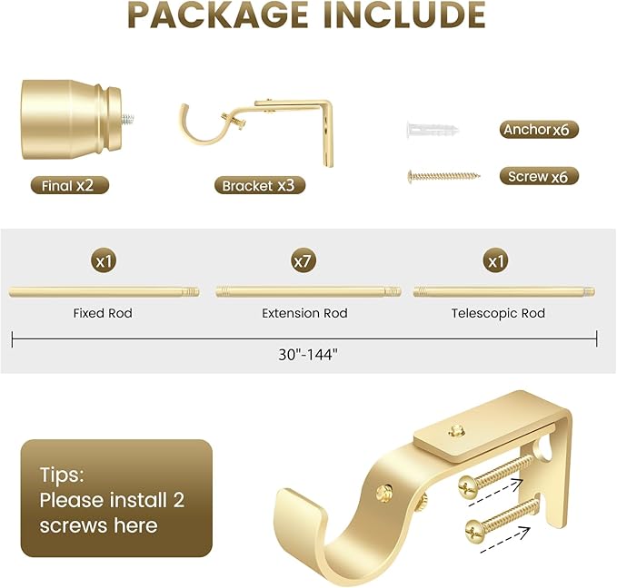 1” Diameter Curtain Rods Itself is 30 to144 inch 1 Pack Fit 30-142 inch - Image 2