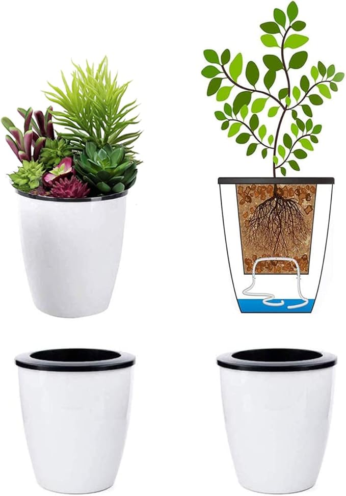 3.5“ Self Watering Planter White Flower Pot, Mini Plant Pot, African Violets by OYSIR