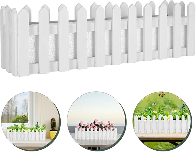 YARDWE Picket Fence Panels Wooden Picket Fence Flower Pot Window Box Planter - Image 2