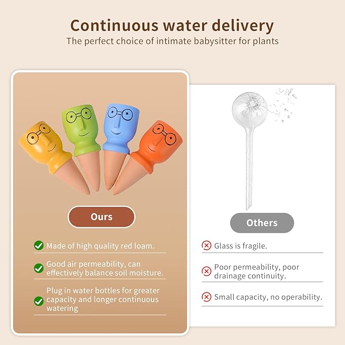 4 PCS Plant Watering Devices, Terracotta Watering Spikes Self Watering Planter - Image 3