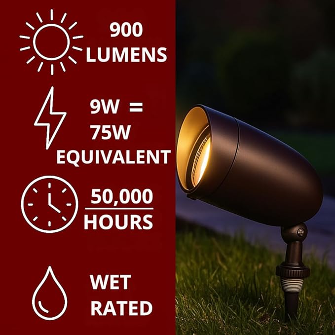 Nuvo 62-1205 Outdoor Landscape Spotlight, Waterproof LED Fixture, Yard Flood - Image 2