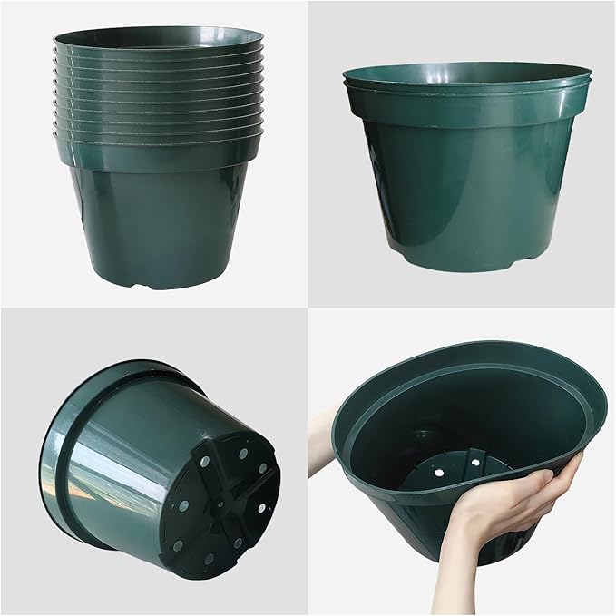 10 Pack Green Plastic Planter Pots, 10 Inch Thick - Image 3