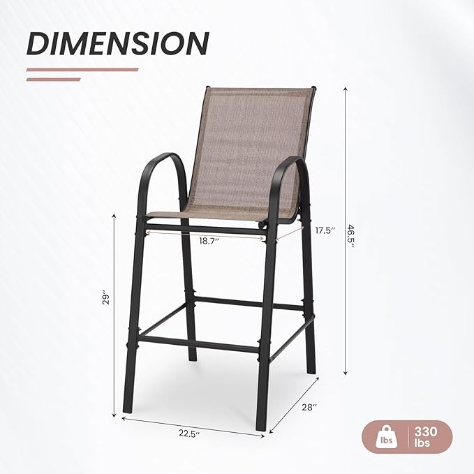 HOMREST Outdoor Bar Height Stools Set of 8, High Back Patio Chairs - Image 2