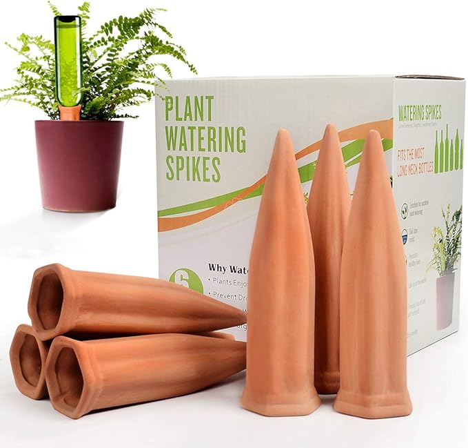 B SEPOR Ceramic Plant Waterer Set of 6 Pack Terracotta Self Watering Spikes by B+SEPOR