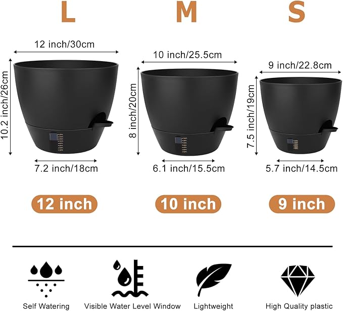 Self-Watering Plant Pots with Water Level Indicator, Drainage Holes & Saucers – - Image 2