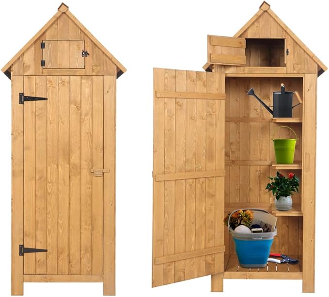 Outvita Outdoor Storage Cabinet, 70in Wooden Vertical Garden Tools Shed by Outvita