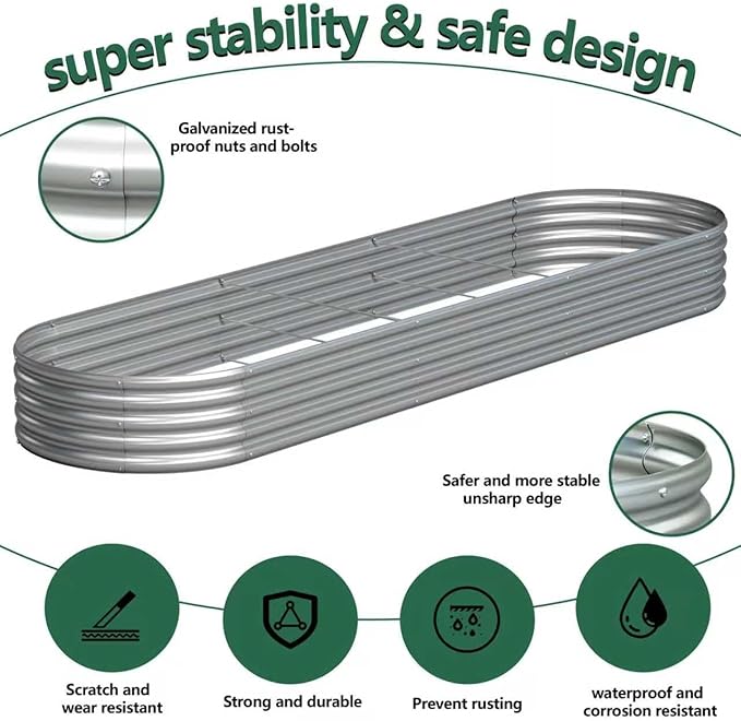 2PCS 12x2x1FT Galvanized Raised Garden Bed Kit, Vegetable Boxes-Oval Metal - Image 5