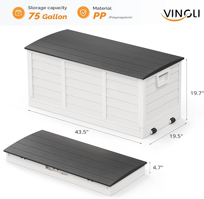 VINGLI 75 Gallon Collapsible Outdoor Storage Box, Simple-to-assemble Plastic - Image 4