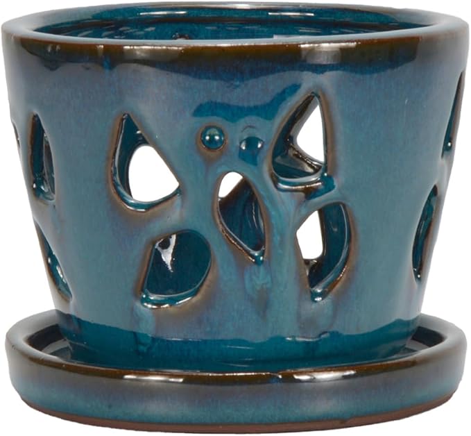 W&W Orchid Pot with Holes and Saucer - Image 2