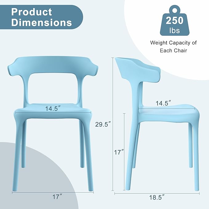 VECELO 4 Pack Plastic Stacking Chairs, Stackable Dining Chairs - Image 3