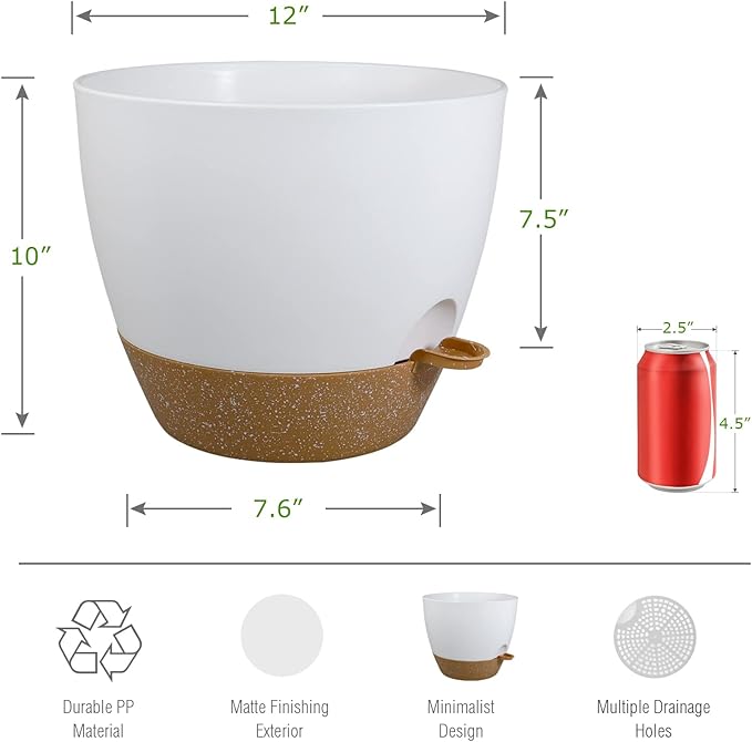 12inch 2Pack Large Self Watering Planters, Plastic Plant Pots - Image 2