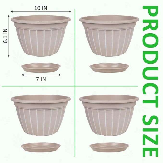 FGstyle 10 Inch Plants Pot, 4 Pack Flower Pots, Planters Pot - Image 4