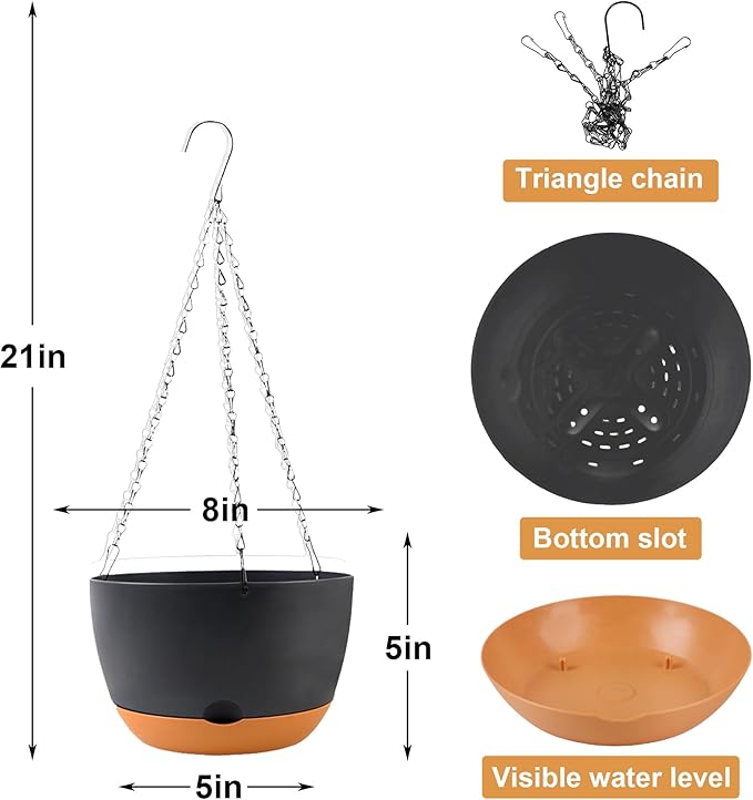 4 Pack Plastic Hanging pots for Plants Indoor, 8 Inch Plant Pot Indoor Outdoor - Image 3