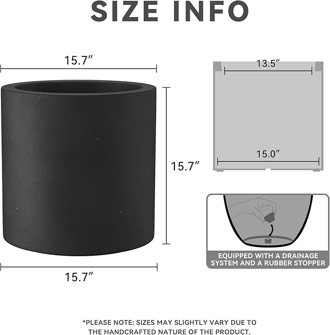 Kante 15.7" Dia Round Concrete Planter, Modern Style Large Cylindrical Plant Pot - Image 2