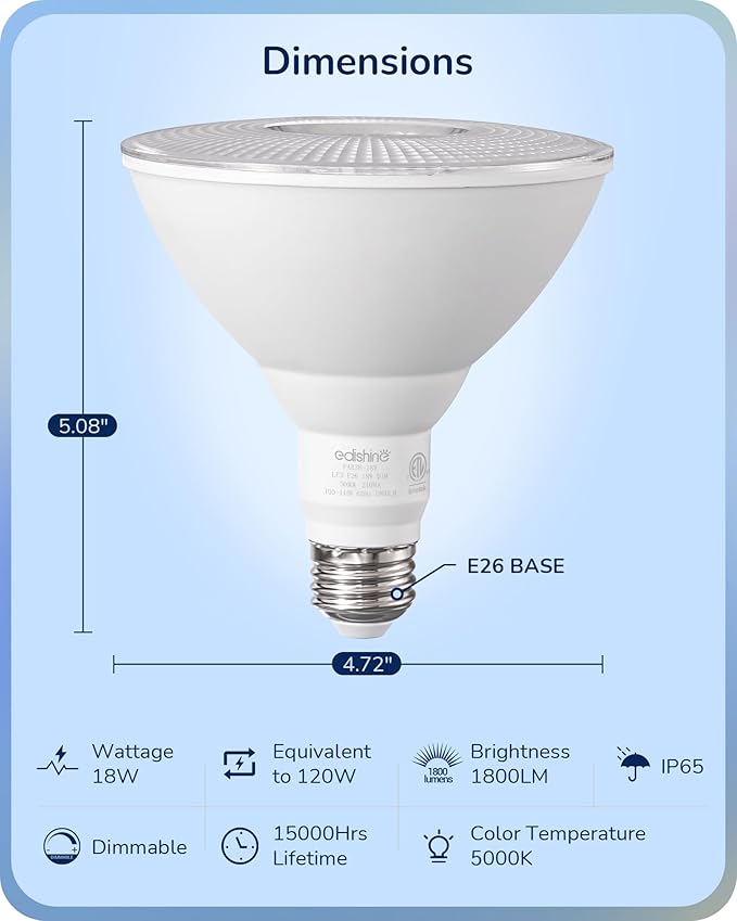 EDISHINE PAR38 Flood Lights Outdoor Bulb, Dimmable LED Flood Light Bulbs - Image 8