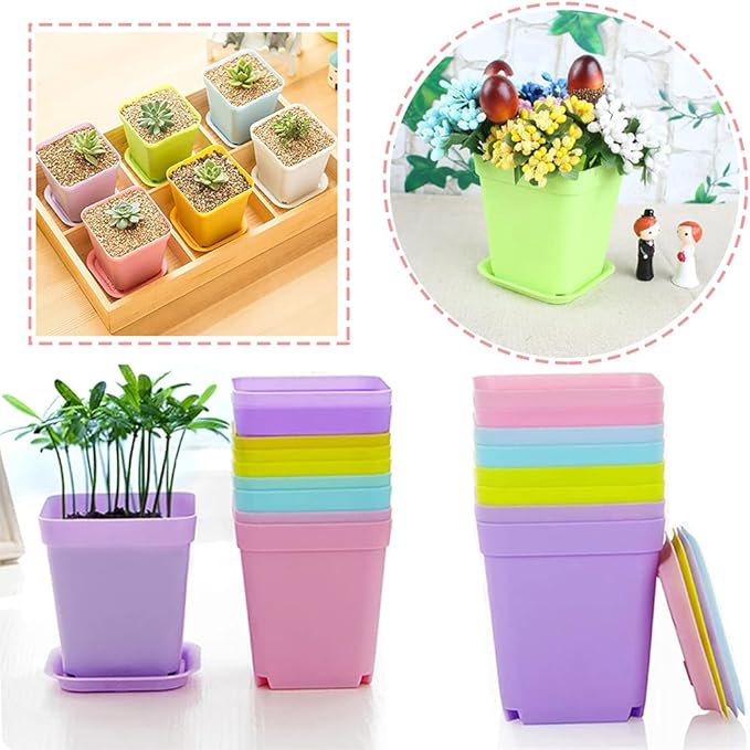 Haawooky 48 PCS 3 Inch Colorful Plastic Plant Pot, Plastic Square Nursery Pots - Image 7
