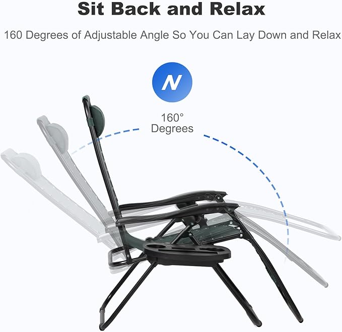 Nazhura Set of 2 Relaxing Recliners Patio Chairs Adjustable Steel Mesh Zero - Image 4