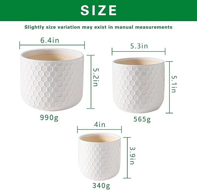 Docrin Plant Pots Indoor with Drainage: 6.4+5.3+4 Inch Ceramic Flower Pots - Image 2