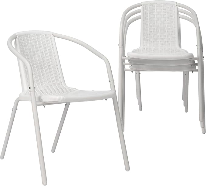 VINGLI PE Rattan Outdoor Dining Chairs Set of 4, Plastic Stackable Patio Chairs by VINGLI