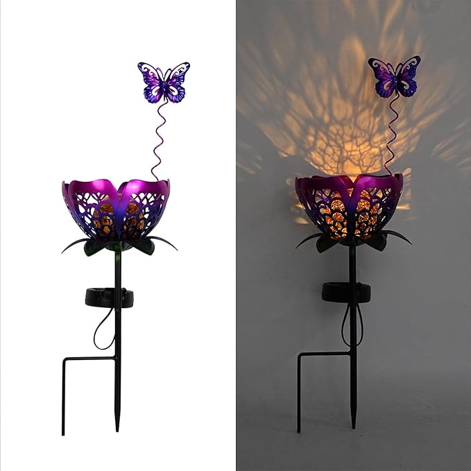 Solar Lights Outdoor Garden Decor, LED Lotus Flower Lamp, Metal Tulip & by YMTengFei