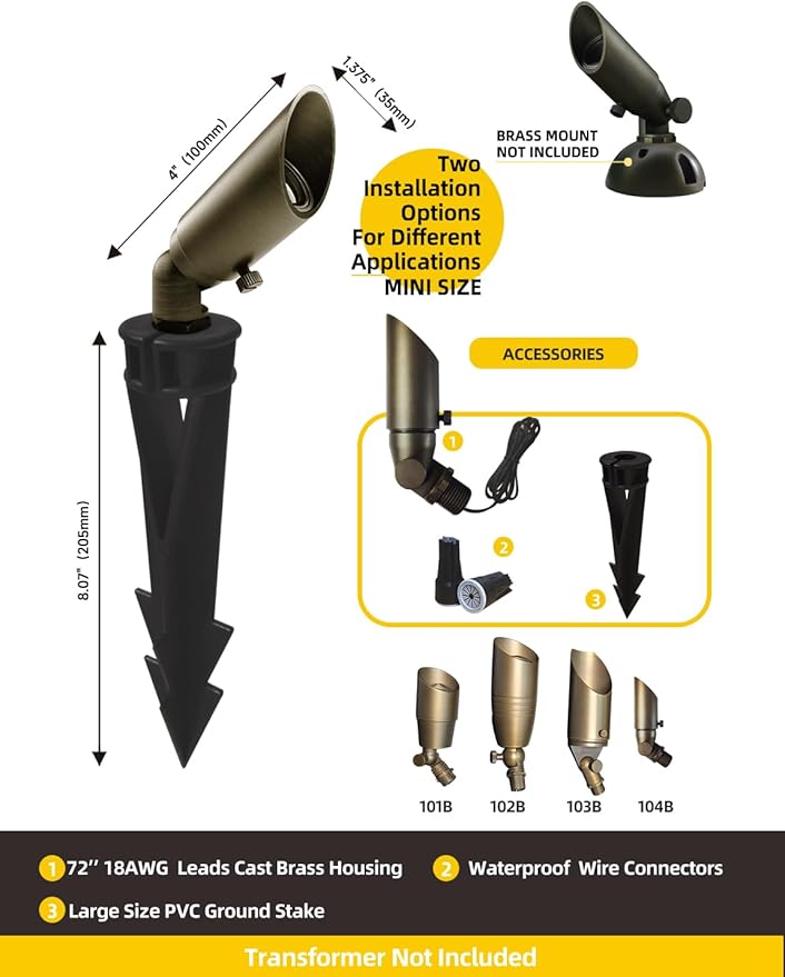 COLOER Mini Size Die-cast Brass Landscape SpotLights Outdoor, 12Volt AC/DC Low - Image 4