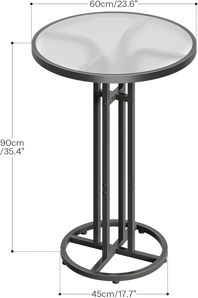 HOOBRO Bar Table, 23.6-Inch Round Pub Table, Frosted Glass Cocktail Table - Image 3
