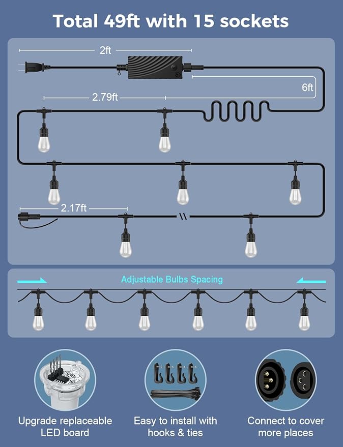 XMCOSY+ Outdoor String Lights Smart, 49Ft RGBCWIC Patio Lights Waterproof - Image 9