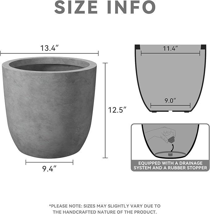 Kante 13.4" Dia Round Concrete Planter, Large Outdoor Modern Indoor Decorative - Image 2