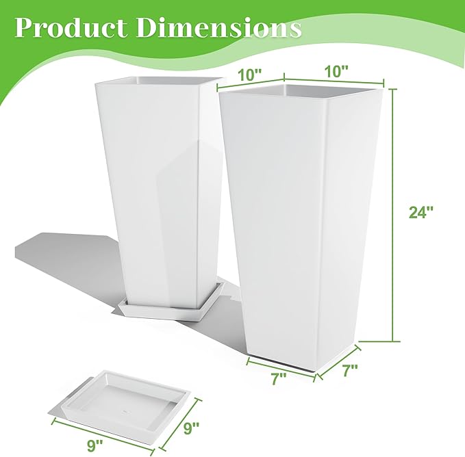 FENCY Set of 2 Tall Planters for Outdoor Plants, 24 Inch Large Tapered Pots - Image 3