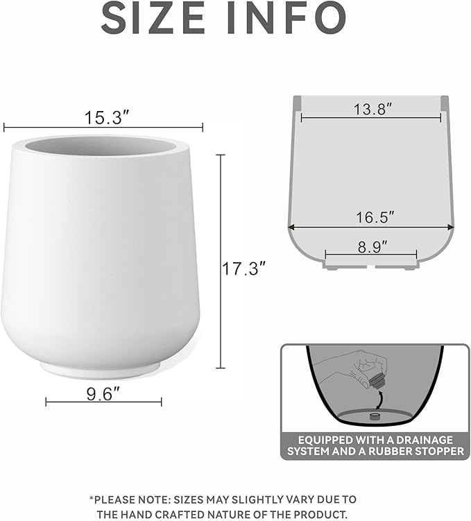 Kante 15.3-Inch Dia Round Concrete Planter, Large Plant Pot - Image 2