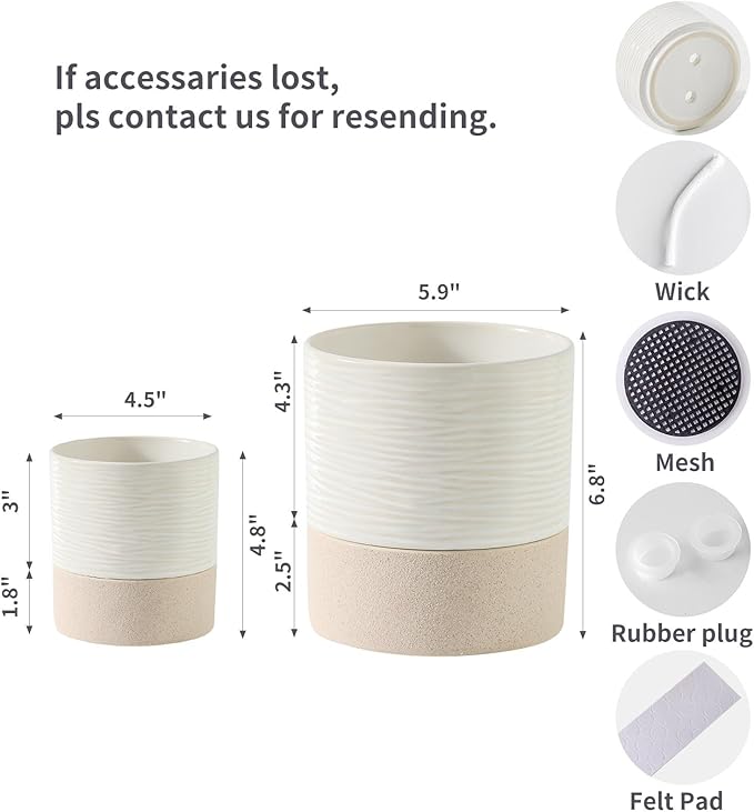 Nihow Self Watering Plant Pot for Indoor Plants: 4.5+6 Inch Ceramic Planter - Image 2