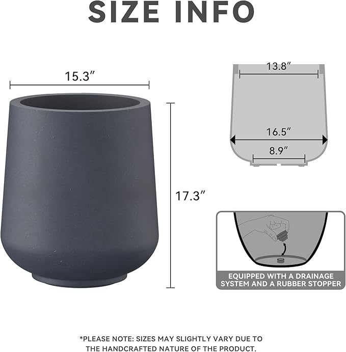 Kante 15.3" Dia Round Concrete Planter, Outdoor Indoor Large Plant Pots - Image 2