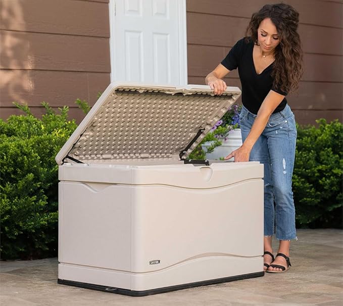 LIFETIME 60059 Black Bottom & Desert Sides and Lid Outdoor Storage Box-80 Gal - Image 6