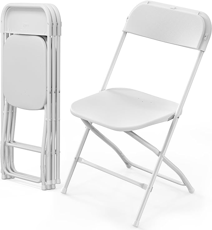 VINGLI 4 Pack White Plastic Folding Chair, Indoor Outdoor Portable Stackable by VINGLI