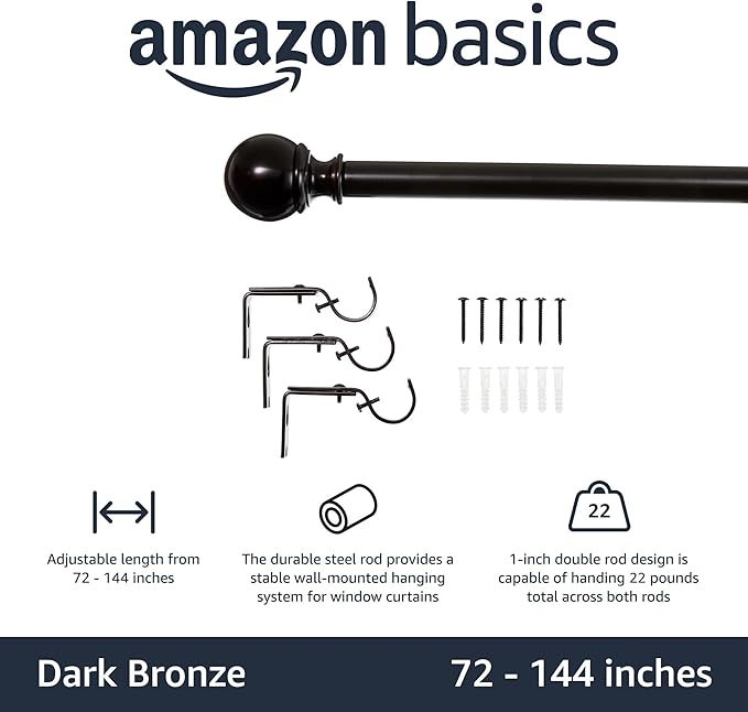 Amazon Basics Adjustable Sturdy Curtain Rod - Image 2