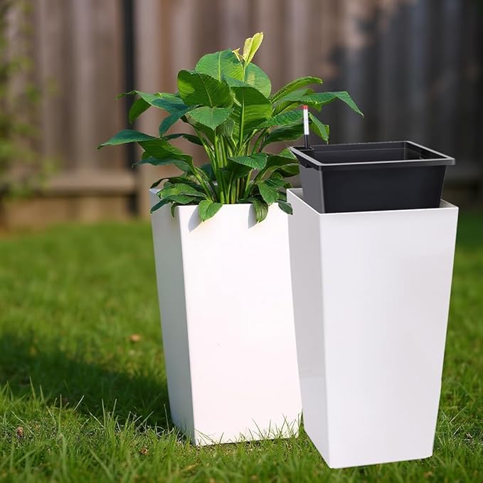 30 Inch Tall Self Watering Planters Set of 2, Outdoor Plant Pots - Image 8