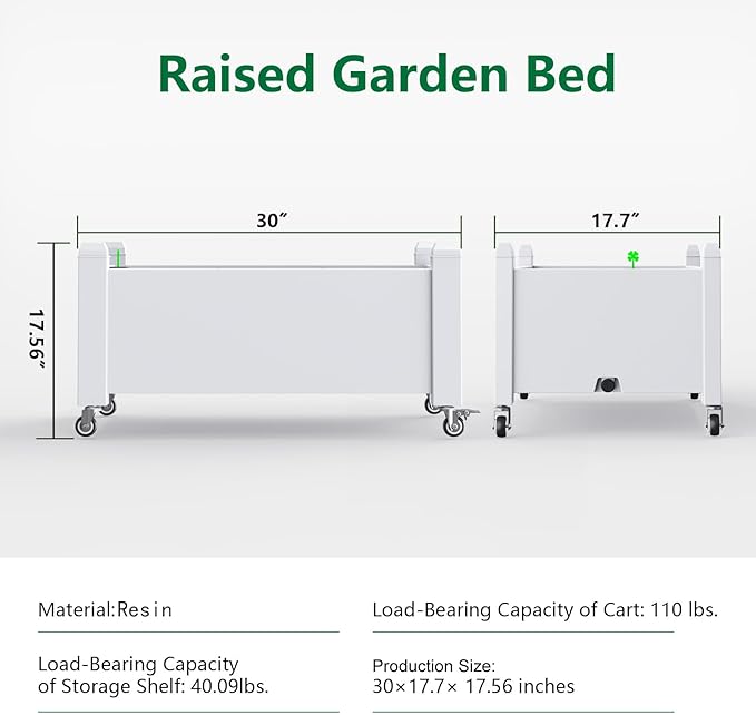 Raised Garden Bed with Wheels, 14 Gallon Self-Watering Raised Planter Box with - Image 3