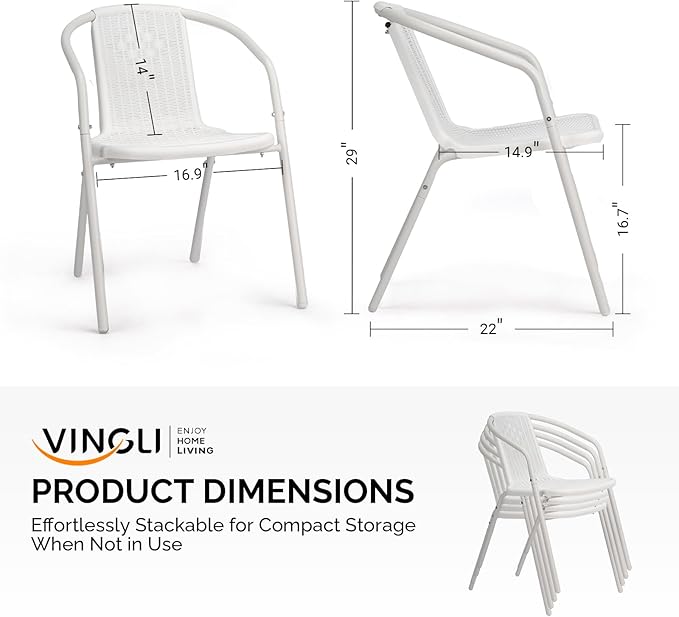 VINGLI PE Rattan Outdoor Dining Chairs Set of 2, Plastic Stackable Patio Chairs - Image 3