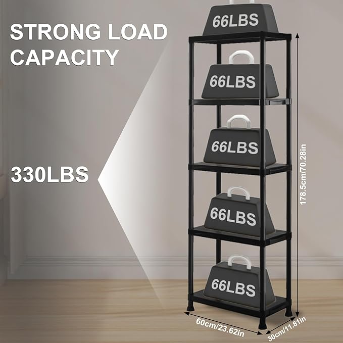 Plastic Storage Shelves, 70.2" H x 11.8" D x 23.62" W Plastic Shelves - Image 3