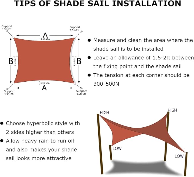 KANAGAWA 14'X18' Rust Red Custom Size Sun Shade Sail Rectangle UV Block Canopy - Image 6