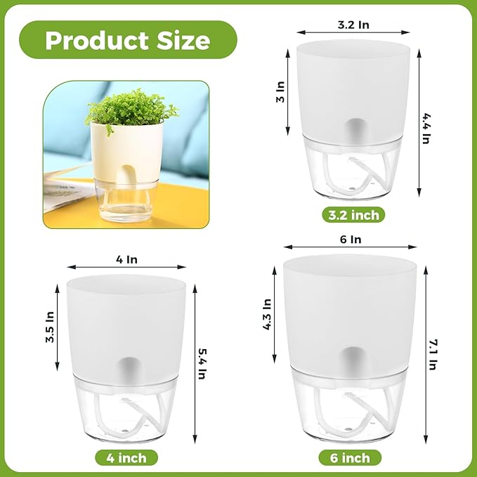 8 Pack Self Watering Pots for Indoor Plants, PlanterHoma 3.2 Inch Plant Pot - Image 3