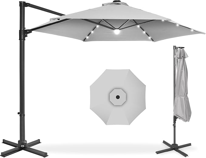 Best Choice Products 10ft Solar LED Offset Cantilever Hanging Market Patio by BestChoiceProducts