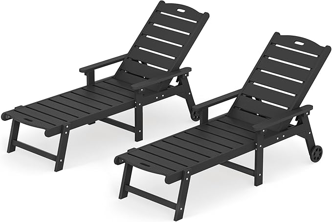 LUE BONA Outdoor Chaise Lounge Chairs Set of 2, HDPS Lounge Chair, 5 Positions - Image 8