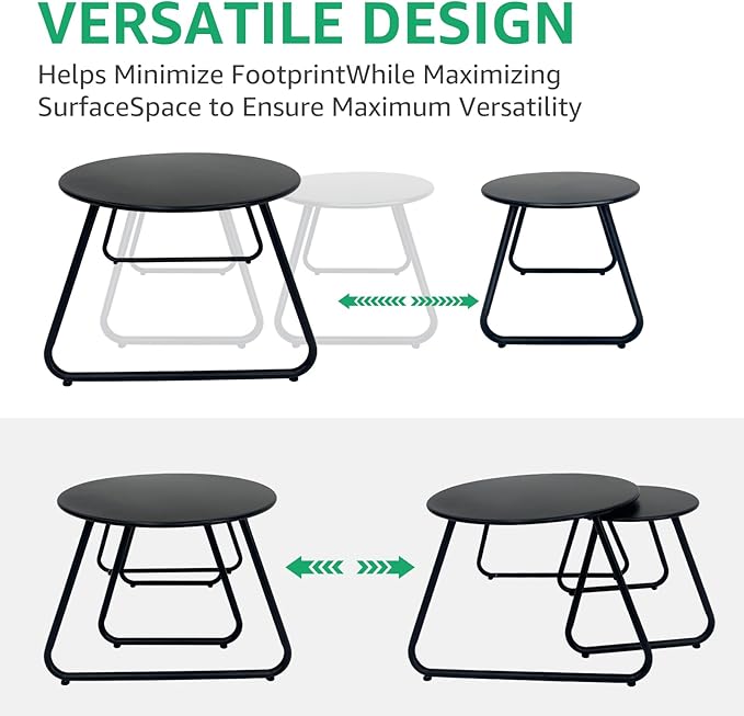 Patio Outdoor Coffee Table Set of 2, Weather Resistant Steel Round End Tables - Image 5