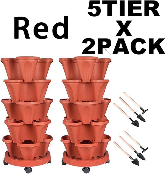 GameXcel Vertical Planter 5 Tier Stackable Planters Garden Planters Strawberry - Image 8