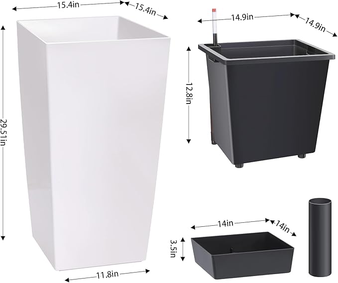 30 Inch Tall Self Watering Planters Set of 2, Outdoor Plant Pots - Image 2