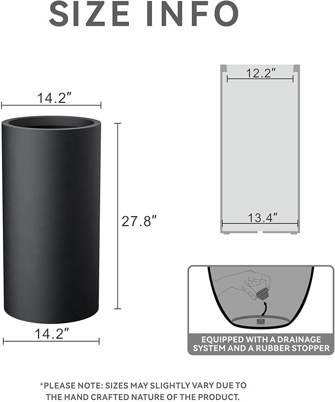 Kante 27.8 Inch Tall Cylindrical Planter, Large Round Plant Pots - Image 2