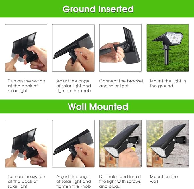Biling Solar Spot Lights Outdoor, 2-in-1 Solar Landscape Lights 12 LED Bulbs - Image 8
